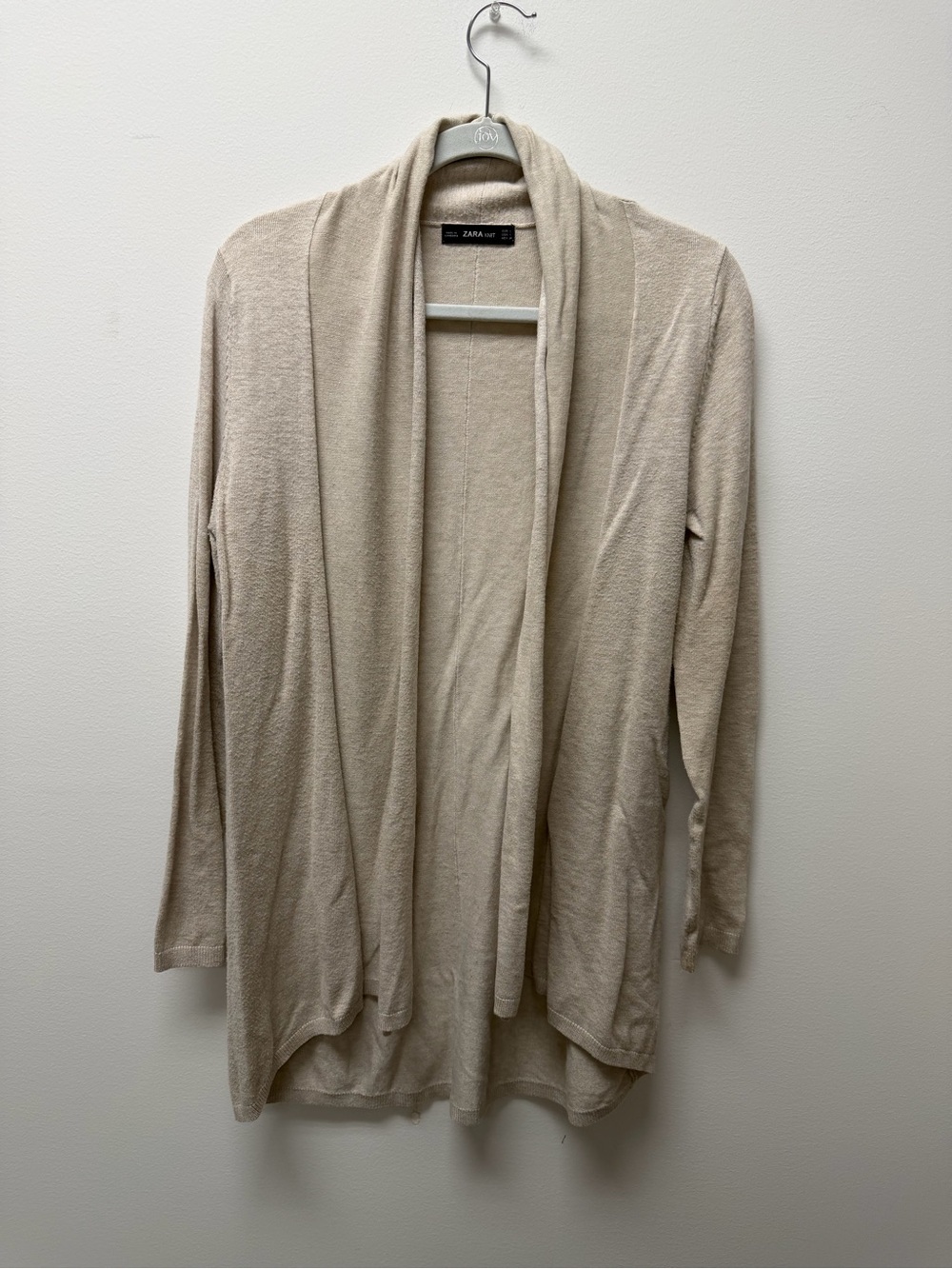 Zara Longline Open-Front Cardigan - Light Beige
